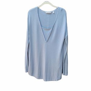 Soft Surroundings V-Neck Blue embellished Sweater with mock layer neck.M